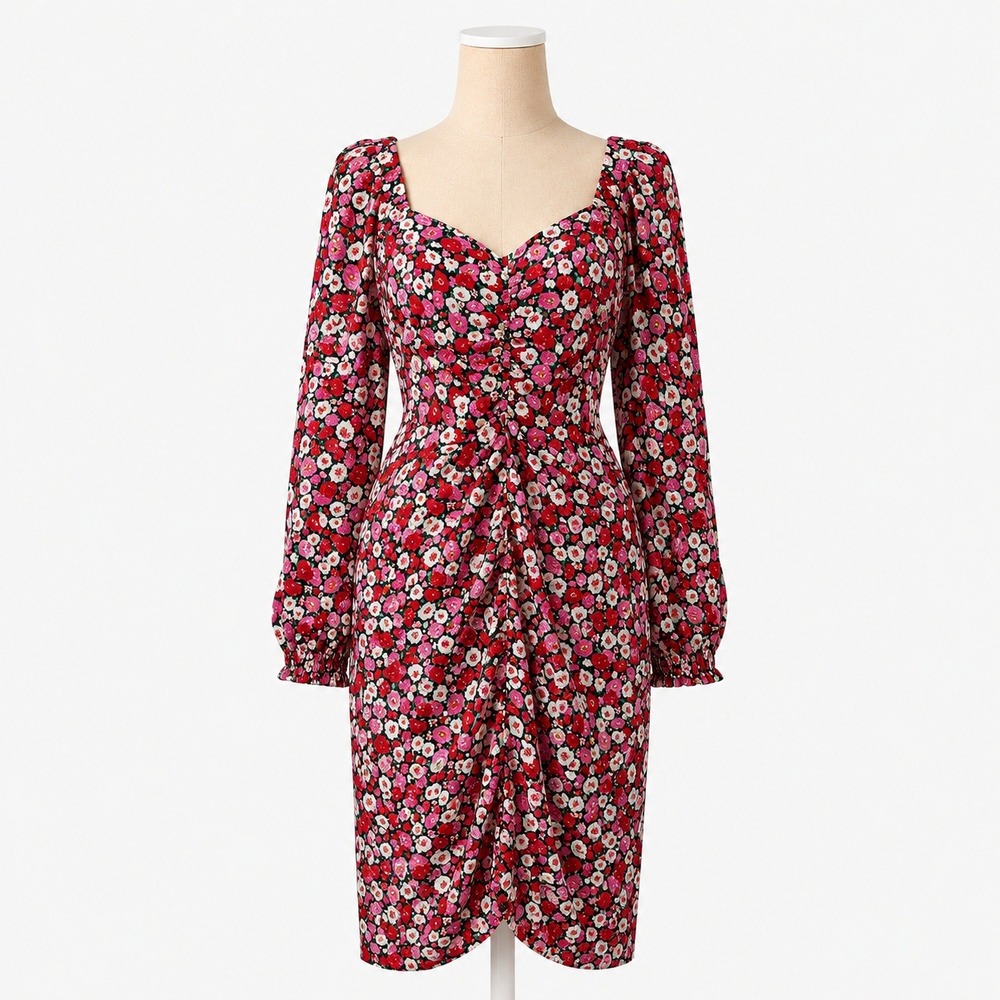 Floral Romantic Long Sleeve Midi Dress Size L‎ Red Cottagecore Coquette Dreamy